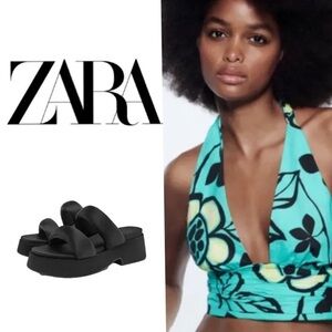 Zara Aqua and Black Crop Top Size M